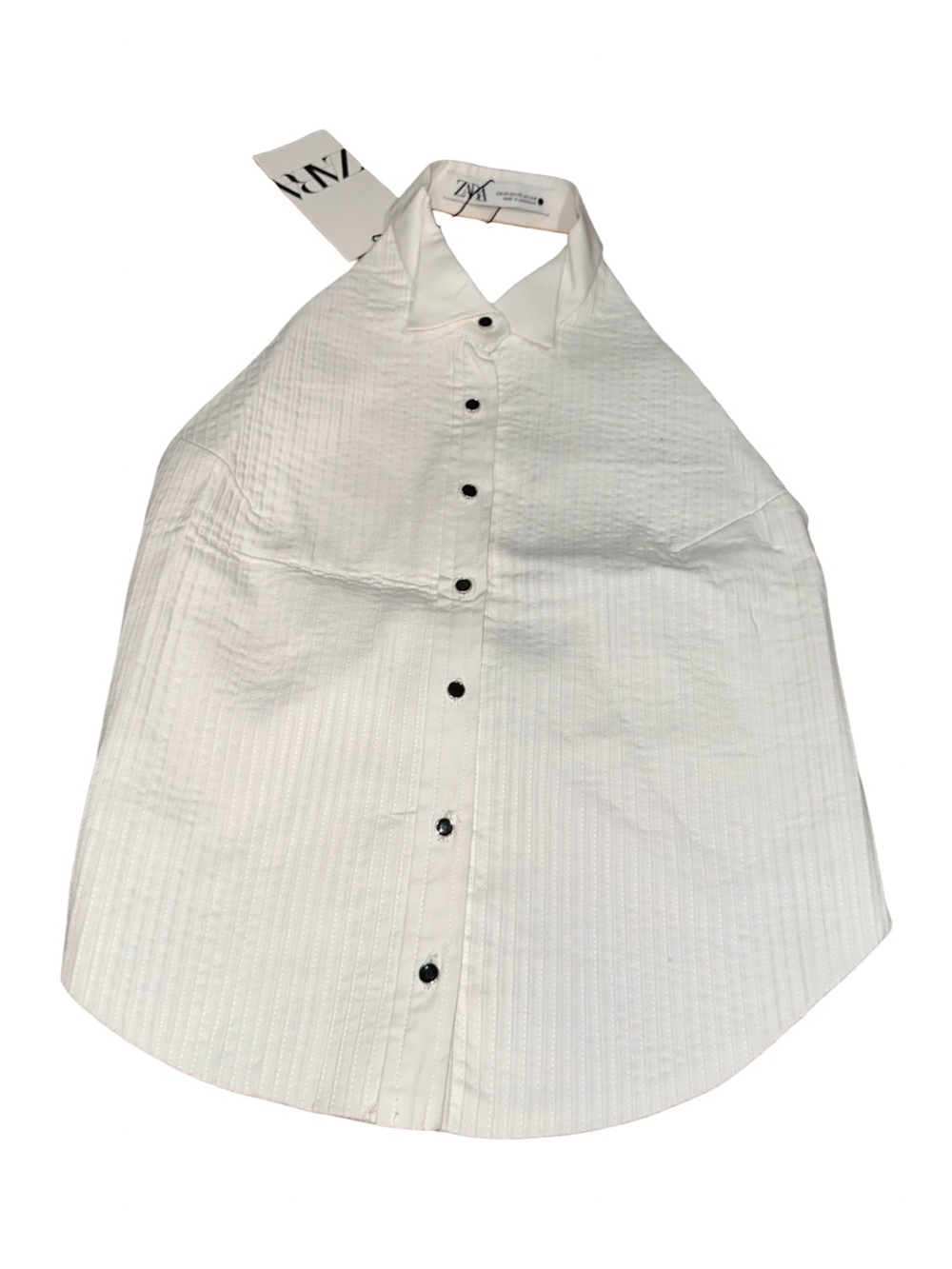 NWT Zara White Textured Halter Neck Backless Button-Up Top, XS, NWT
